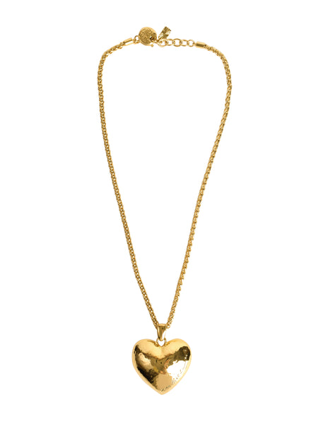 Yves Saint Laurent Vintage Namesake Hammered Golden Oversized Heart Pendant Necklace