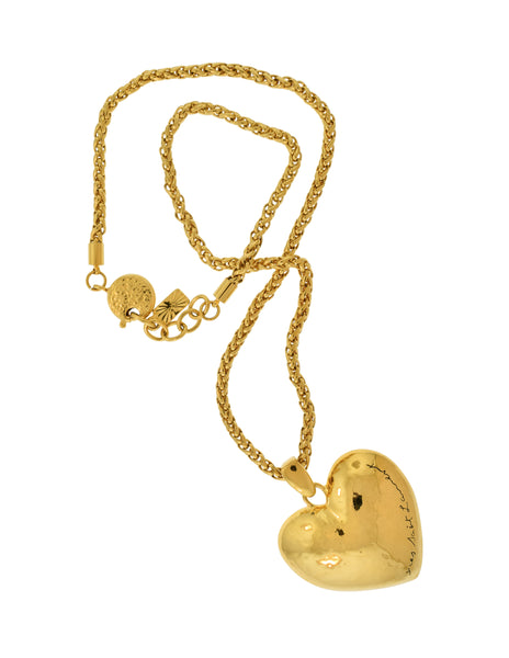 Yves Saint Laurent Vintage Namesake Hammered Golden Oversized Heart Pendant Necklace