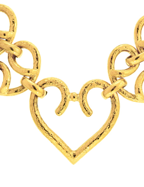 Yves Saint Laurent Vintage Gold Hammered Heart Scrolling Chain Necklace