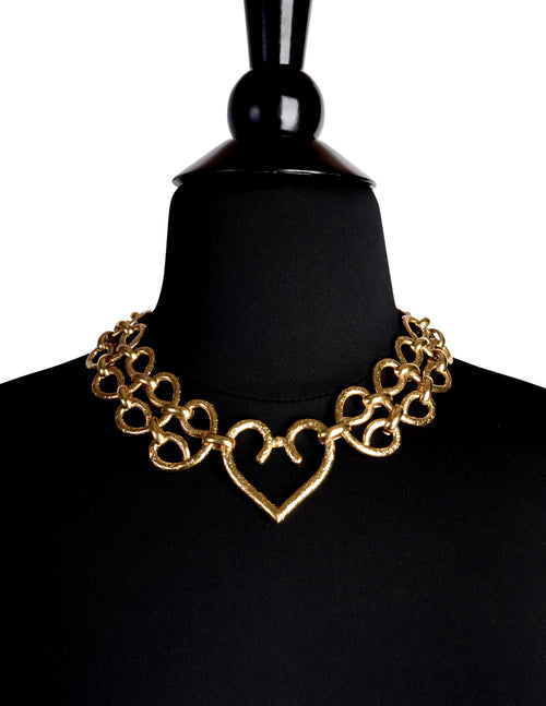 Yves Saint Laurent Vintage Gold Hammered Heart Scrolling