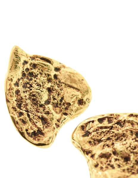 Yves Saint Laurent Vintage Gold Hammered Textured Heart Earrings