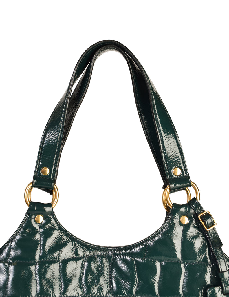 Yves Saint Laurent Vintage Dark Green Croc Embossed Patent Leather