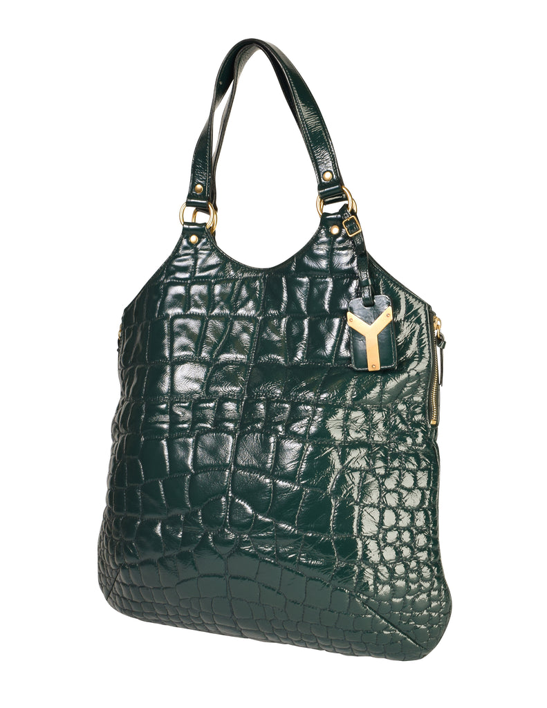 YVES SAINT LAURENT, a crocodile embossed green leather 'Sac du