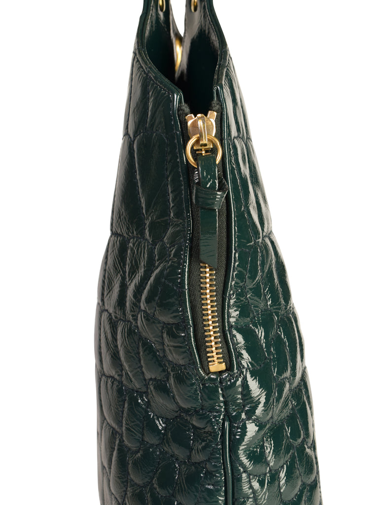Yves Saint Laurent Vintage Dark Green Croc Embossed Patent Leather