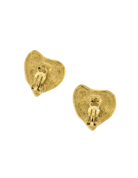 Yves Saint Laurent Vintage Gold Hammered Heart Earrings
