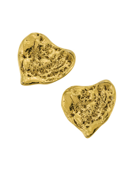 Yves Saint Laurent Vintage Gold Hammered Heart Earrings