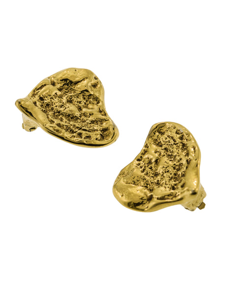 Yves Saint Laurent Vintage Gold Hammered Heart Earrings