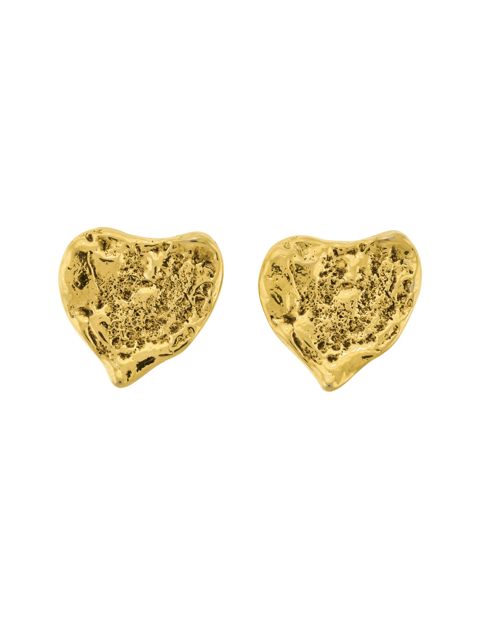 Yves Saint Laurent Vintage Gold Hammered Heart Earrings