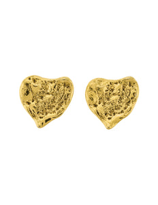 Yves Saint Laurent Vintage Gold Hammered Heart Earrings