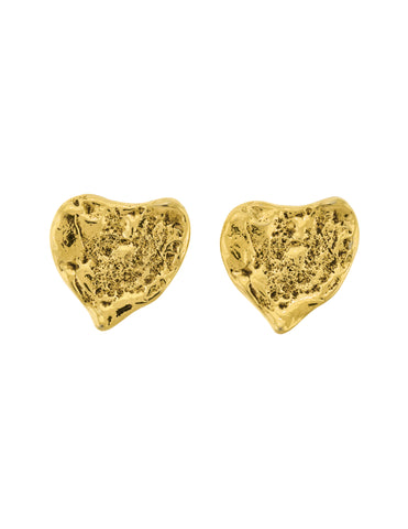 Yves Saint Laurent Vintage Gold Hammered Heart Earrings