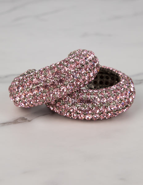 Yves Saint Laurent Vintage 1960s Haute Couture Pair of Baby Pink Rhinestone Cuff Bracelets