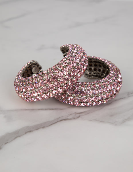 Yves Saint Laurent Vintage 1960s Haute Couture Pair of Baby Pink Rhinestone Cuff Bracelets