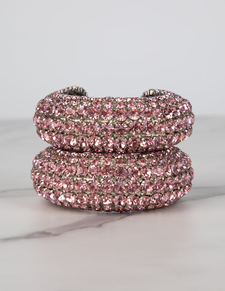 Yves Saint Laurent Vintage 1960s Haute Couture Pair of Baby Pink Rhinestone Cuff Bracelets