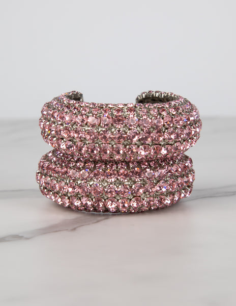 Yves Saint Laurent Vintage 1960s Haute Couture Pair of Baby Pink Rhinestone Cuff Bracelets
