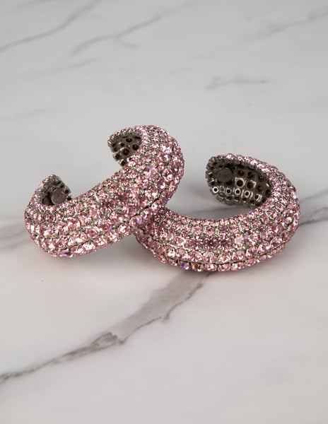 Yves Saint Laurent Vintage 1960s Haute Couture Pair of Baby Pink Rhinestone Cuff Bracelets