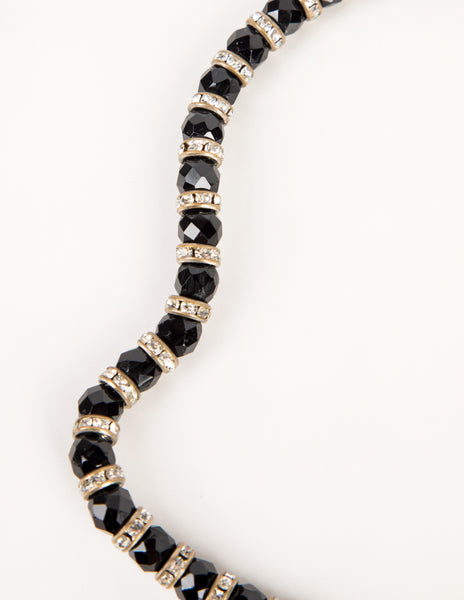 Yves Saint Laurent Vintage Haute Couture Crystal and Black Beaded Choker Necklace