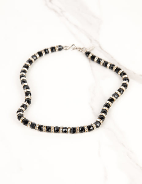 Yves Saint Laurent Vintage Haute Couture Crystal and Black Beaded Choker Necklace