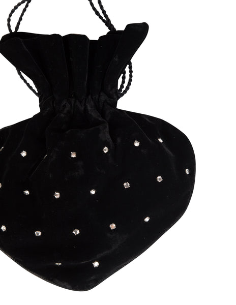 Yves Saint Laurent Vintage Haute Couture Black Velvet Rhinestone Drawstring Bag