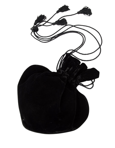 Yves Saint Laurent Vintage Haute Couture Black Velvet Rhinestone Drawstring Bag