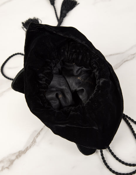 Yves Saint Laurent Vintage Haute Couture Black Velvet Rhinestone Drawstring Bag
