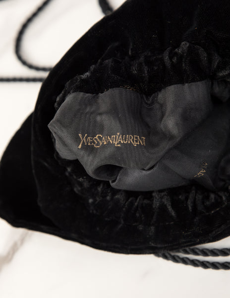 Yves Saint Laurent Vintage Haute Couture Black Velvet Rhinestone Drawstring Bag