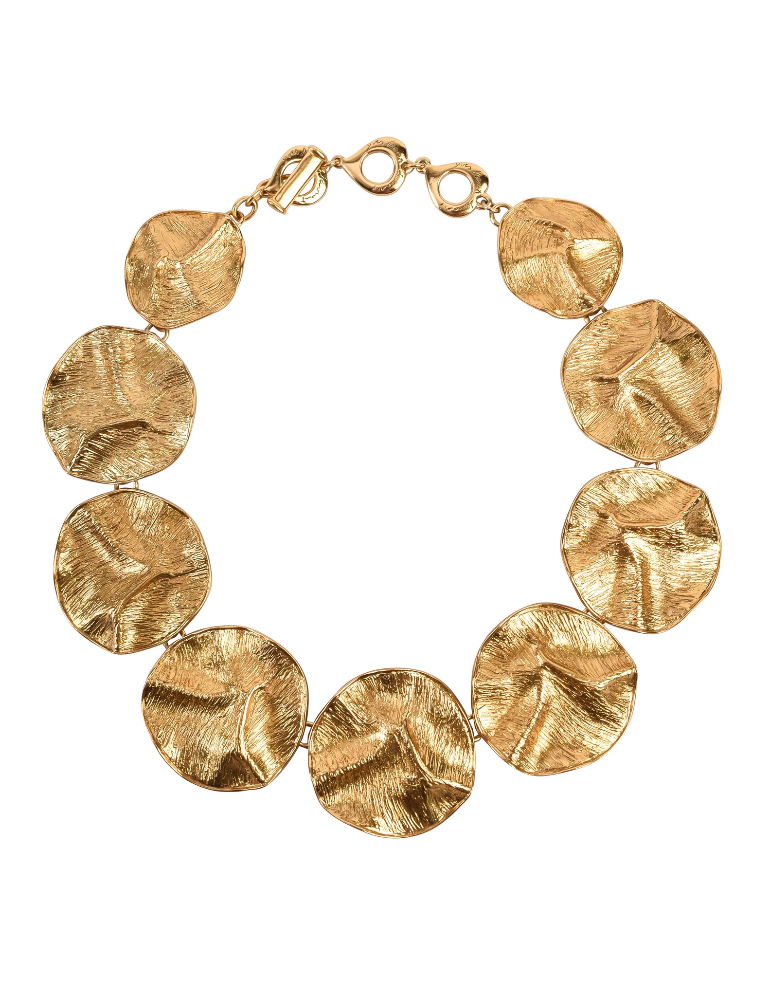 Yves Saint Laurent Vintage Phenomenal Golden Crinkled Disc Statement Necklace