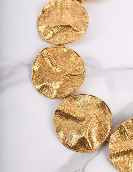 Yves Saint Laurent Vintage Phenomenal Golden Crinkled Disc Statement Necklace