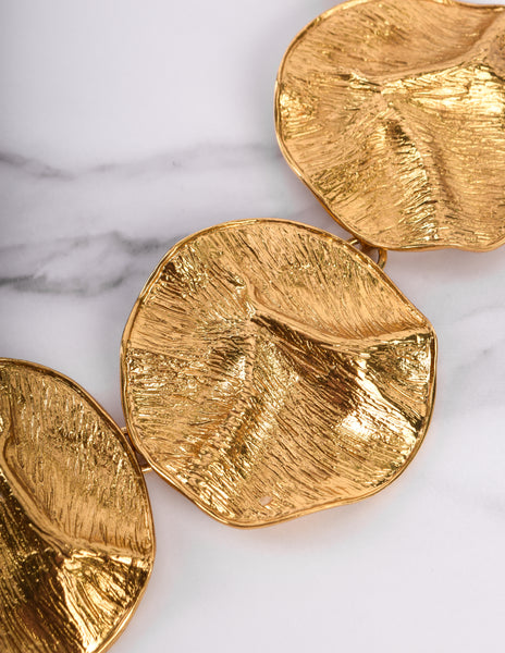 Yves Saint Laurent Vintage Phenomenal Golden Crinkled Disc Statement Necklace