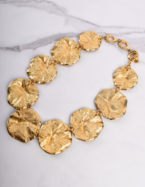 Yves Saint Laurent Vintage Phenomenal Golden Crinkled Disc Statement Necklace