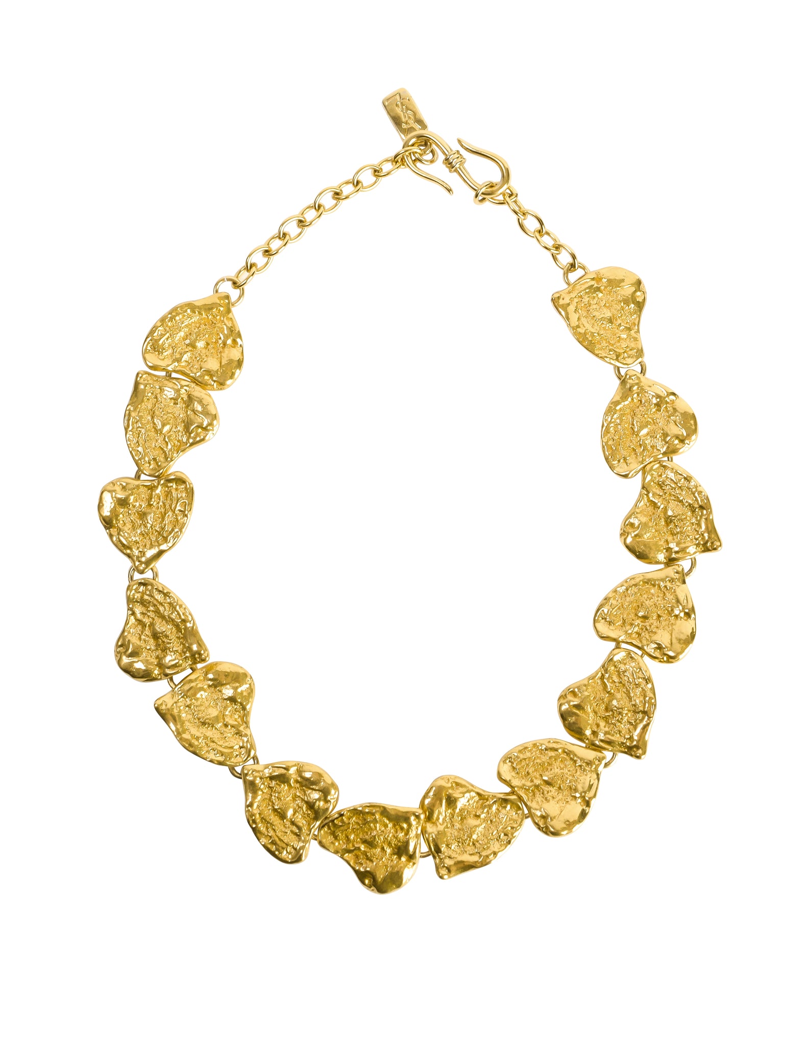 Yves Saint Laurent Vintage Gold Hammered Textured Heart Necklace
