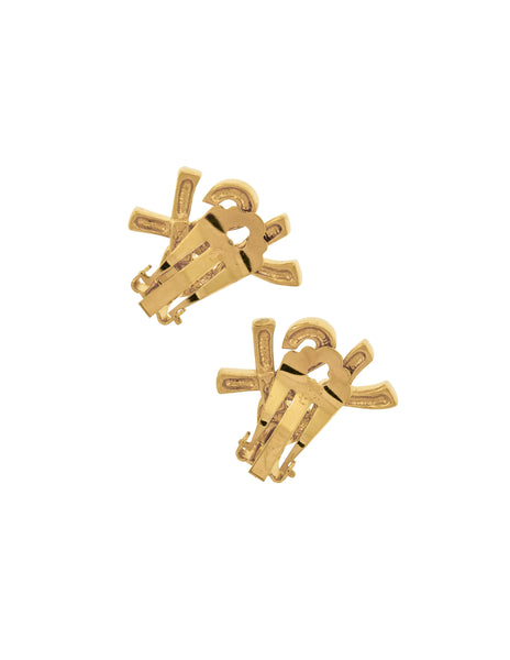 Yves Saint Laurent Vintage Golden YSL Rhinestone Heart Earrings