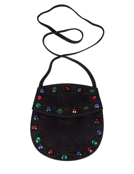 Yves Saint Laurent Vintage Gem Adorned Black Suede and Passementerie Bag