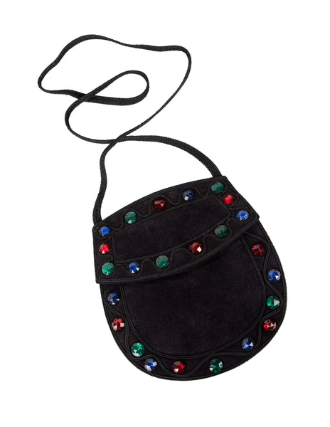Yves Saint Laurent Vintage Gem Adorned Black Suede and Passementerie Bag