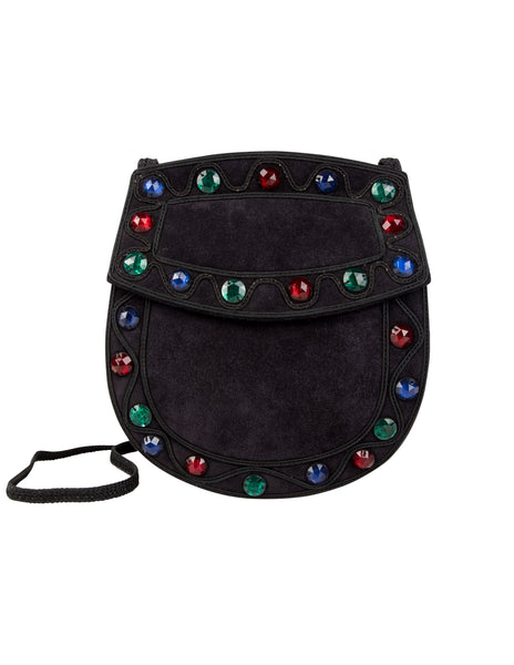 Yves Saint Laurent Vintage Gem Adorned Black Suede and Passementerie Bag