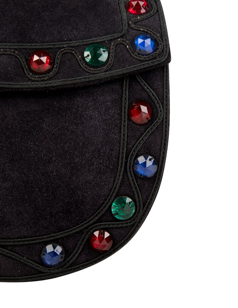 Yves Saint Laurent Vintage Gem Adorned Black Suede and Passementerie Bag