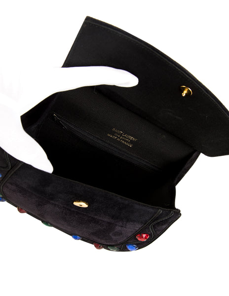 Yves Saint Laurent Vintage Gem Adorned Black Suede and Passementerie Bag