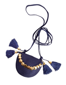 Yves Saint Laurent Vintage Navy Passementerie Tassel Golden Disc Crossbody Bag