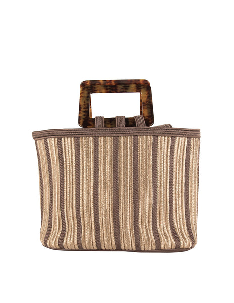 Yves Saint Laurent Vintage Early 1990s Beige and Taupe Passementerie Tote Bag