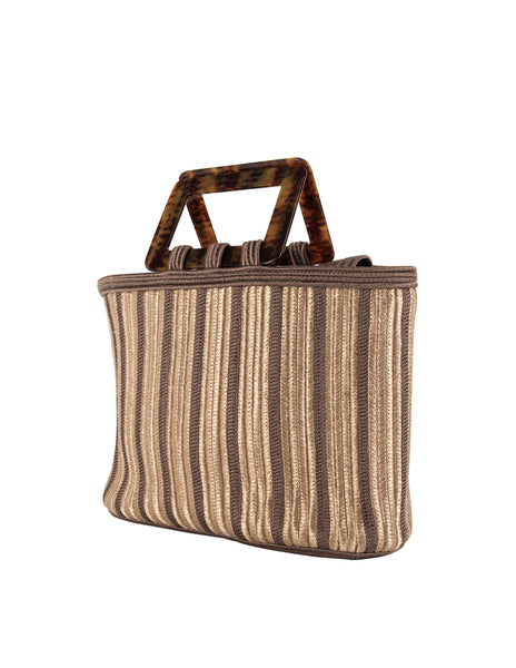 Yves Saint Laurent Vintage Early 1990s Beige and Taupe Passementerie Tote Bag