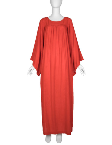 Yves Saint Laurent Vintage 1970s Most Perfect Tomato Red Cotton Caftan Dress