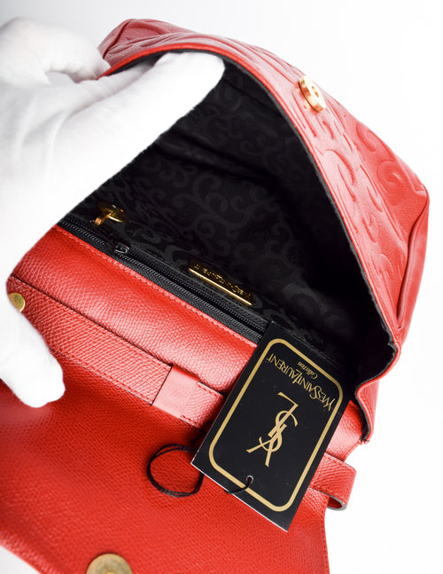 Yves Saint Laurent Vintage Red Baroque Embossed Pebbled Leather Crossb –  Amarcord Vintage Fashion