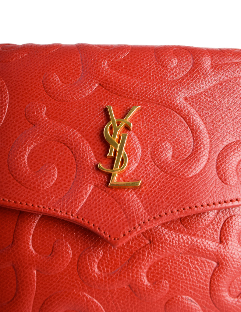 Yves Saint Laurent Vintage Red Baroque Embossed Pebbled Leather Crossb –  Amarcord Vintage Fashion