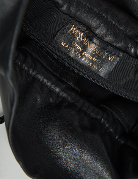 Yves Saint Laurent Vintage Silver and Gold Studded Black Leather Drawstring Crossbody Bag