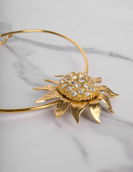 Yves Saint Laurent Vintage Rhinestone Golden Sunflower Pendant Choker