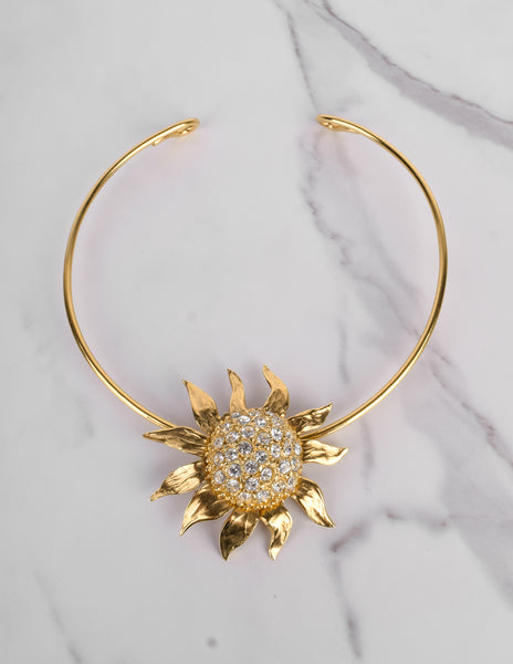 Yves Saint Laurent Vintage Rhinestone Golden Sunflower Pendant Choker