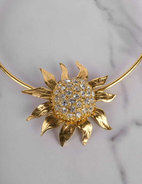 Yves Saint Laurent Vintage Rhinestone Golden Sunflower Pendant Choker