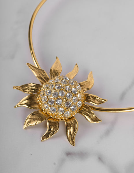 Yves Saint Laurent Vintage Rhinestone Golden Sunflower Pendant Choker