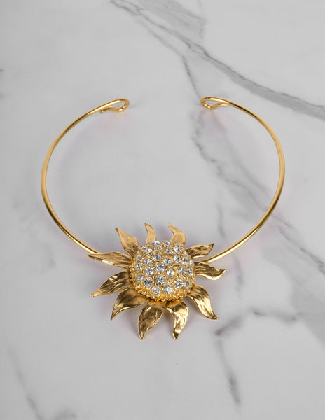 Yves Saint Laurent Vintage Rhinestone Golden Sunflower Pendant Choker