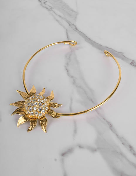 Yves Saint Laurent Vintage Rhinestone Golden Sunflower Pendant Choker