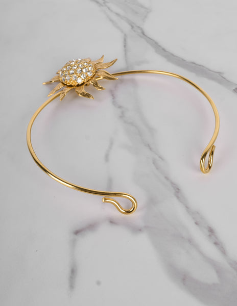 Yves Saint Laurent Vintage Rhinestone Golden Sunflower Pendant Choker